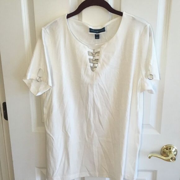 NWT. Karen Scott White Scoop Neck Top Size Large - Picture 1 of 7